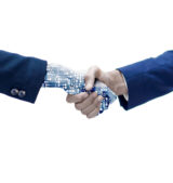 man-shaking-hand-with-robotic-arm Automation vs Digital Transformation