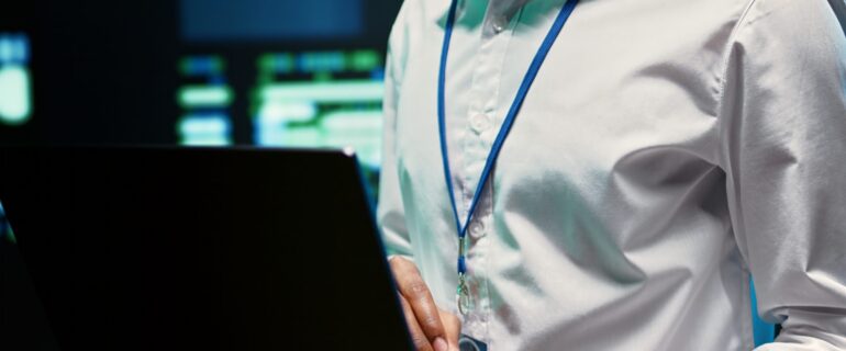 Engineer in data center fixing issues IT Infrastructure Solutions for Healthcare in Dubai