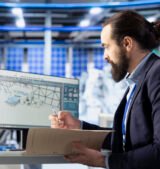 Supervisor inspecting solar plant machinery, looking over documentation files : IT infrastructure setup cost Dubai office 2026 price guide